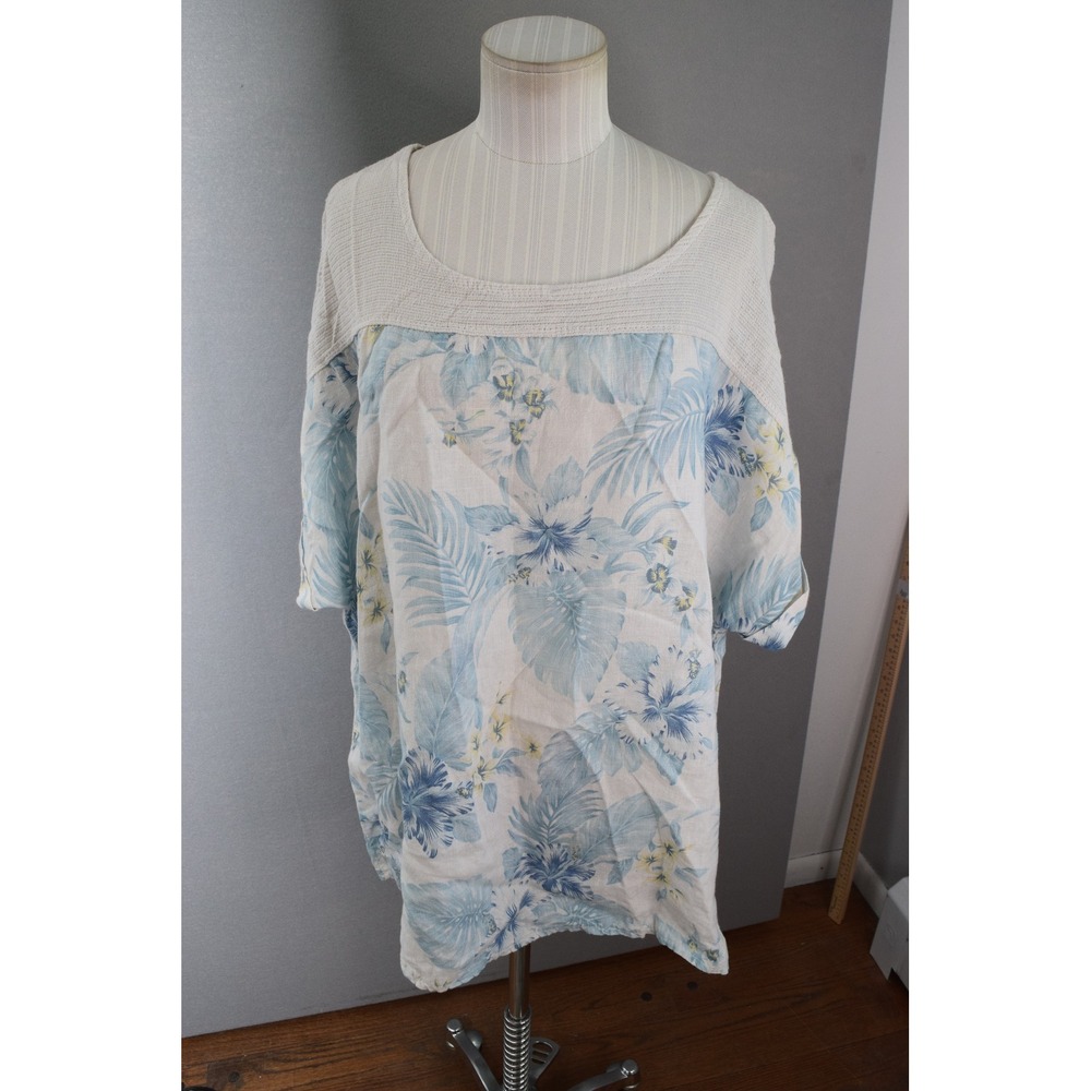 Lungo L'Arno Women's 2X Floral Linen Blend Top Made in Italy Oversized